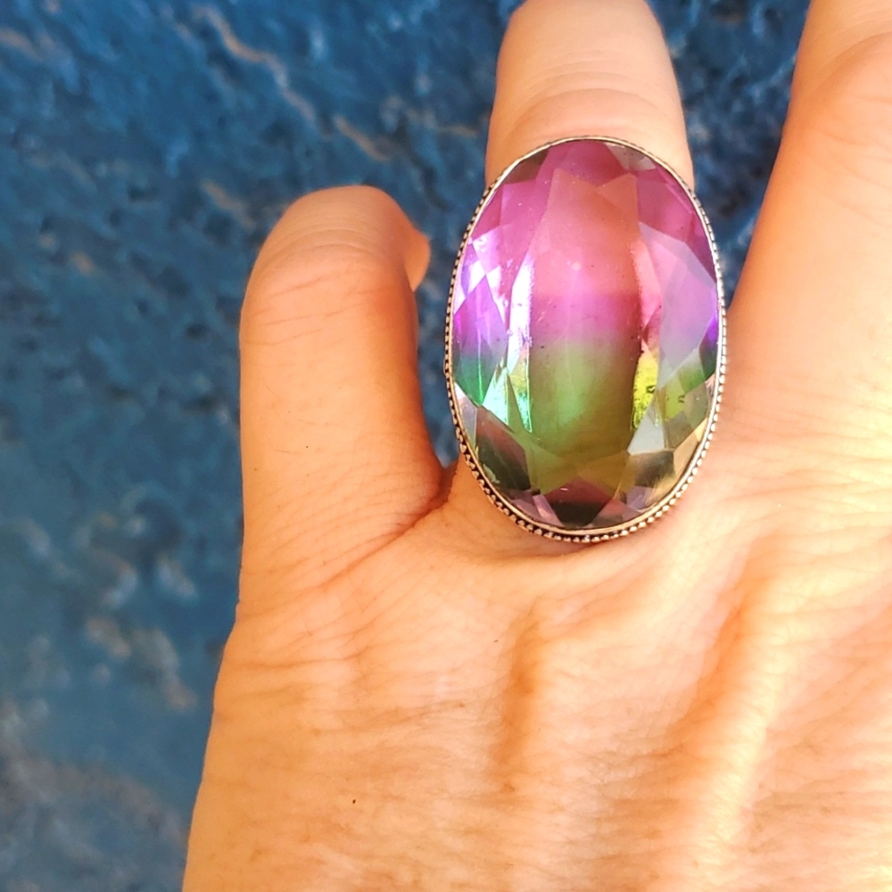 New Bi-Color Tourmaline 925 Silver Ring.